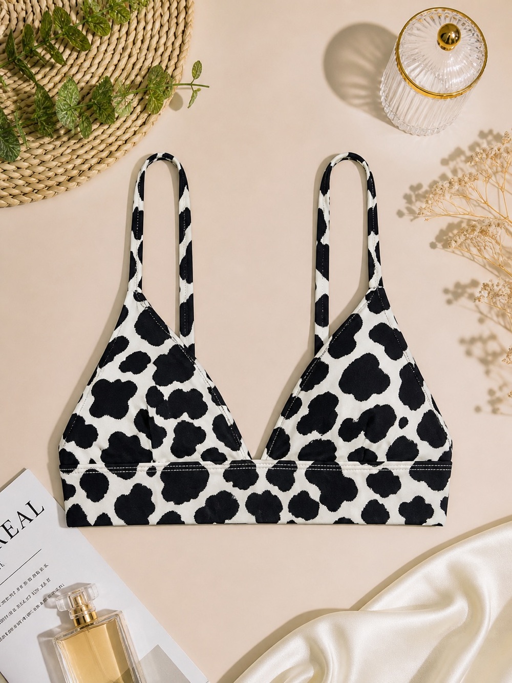 Time & Tru Cow Print Bikini Top S NWT Animal Print Bralette Swim